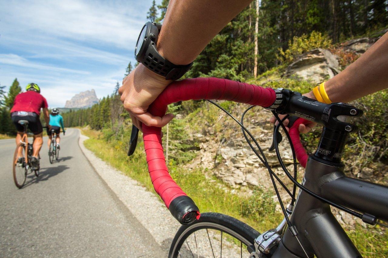 Cyclists on the Bow Valley Parkway in Banff National Park.