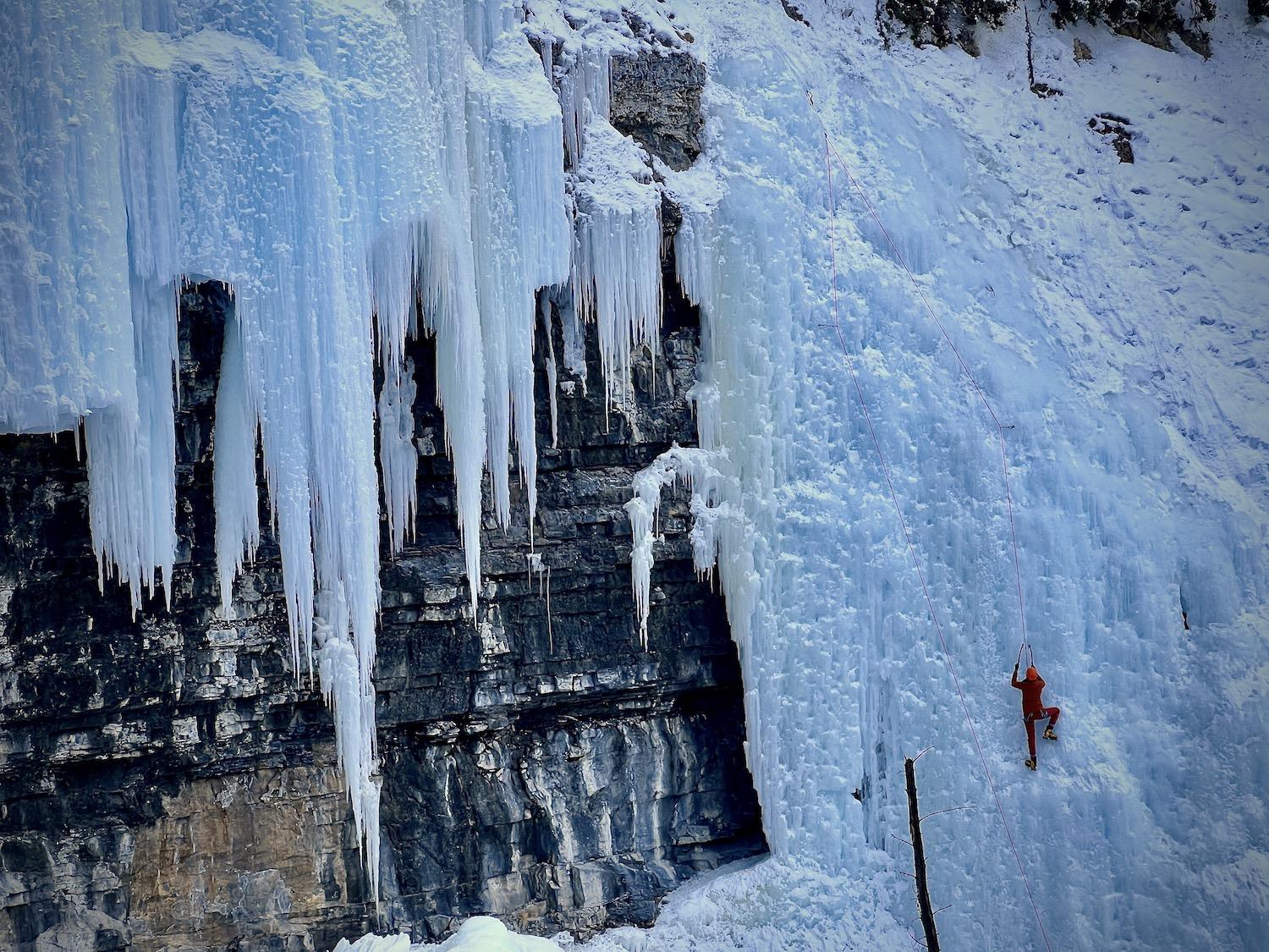 If you're doing the Johnston Canyon icewalk, watch for ice climbers in Banff National Park in Alberta.