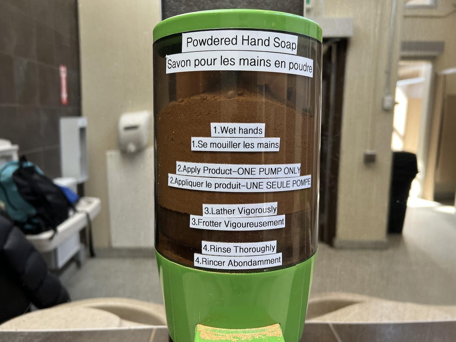 Banff National Park has been experimenting with a powdered hand soap in winter.