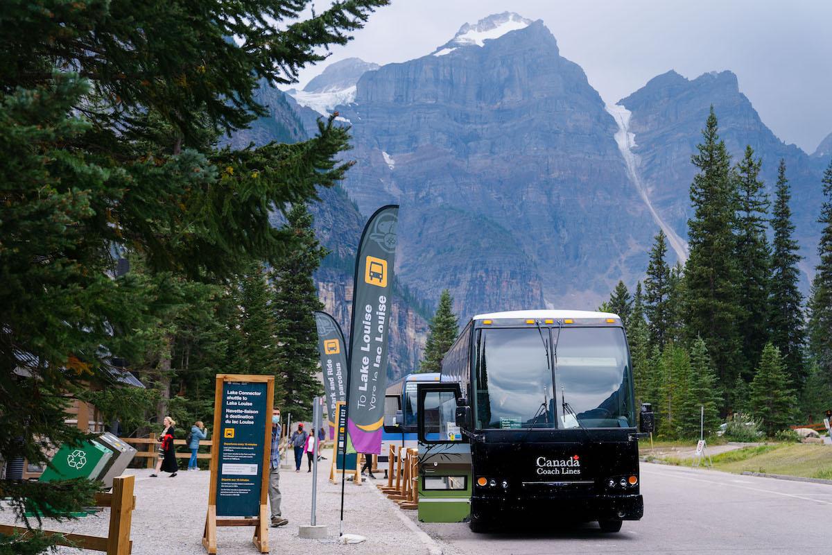 Parks Canada's Lake Connector Shuttle travels within Banff National Park.