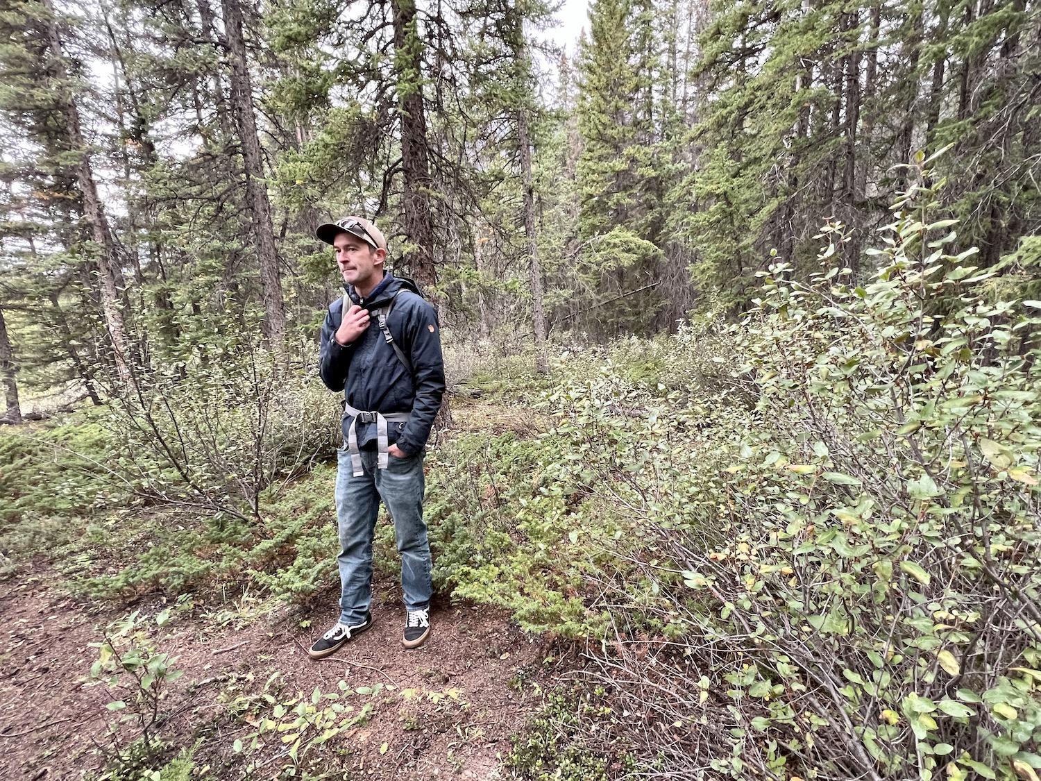 Jordan Ede of Mahikan Trails leads a medicine walk through Cascade Ponds in Banff National Park.