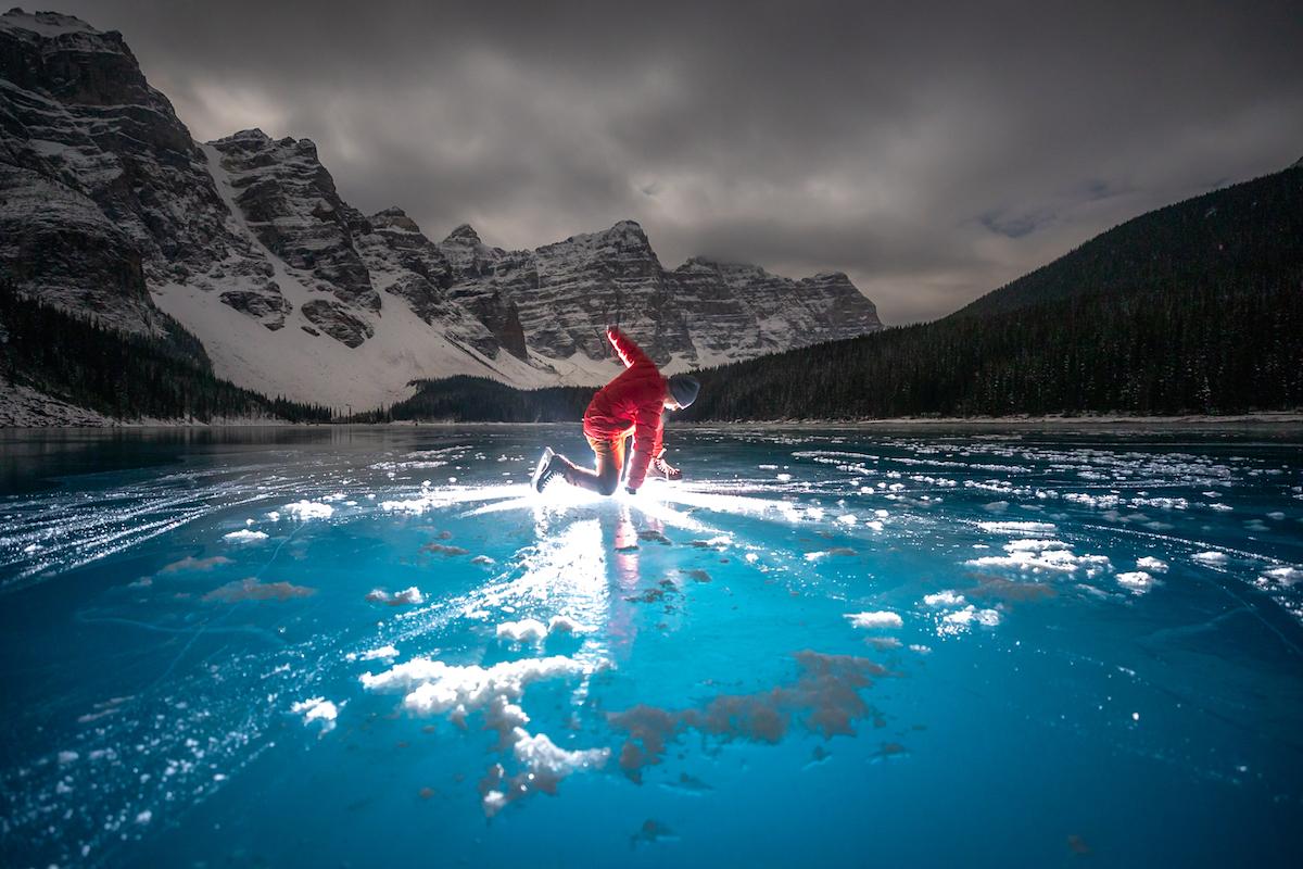 A self-portrait of Stanley Aryanto at Moraine Lake in Banff National Park.