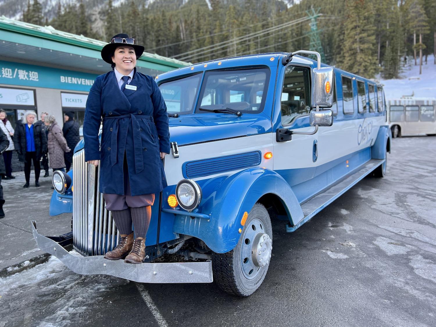 To get to the Banff Gondola, our conference group took an Open Top Touring vintage-inspired automobile driven by supervisor Aprille Walker.