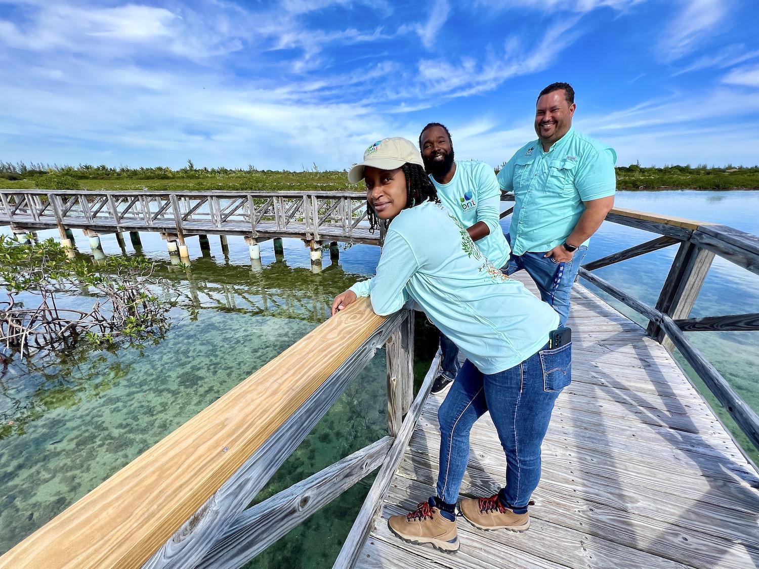 The Bahamas National Trust team of Chantal Curtis, Audie Morley and Lindy Knowles are shown at Bonefish Pond National Park. 