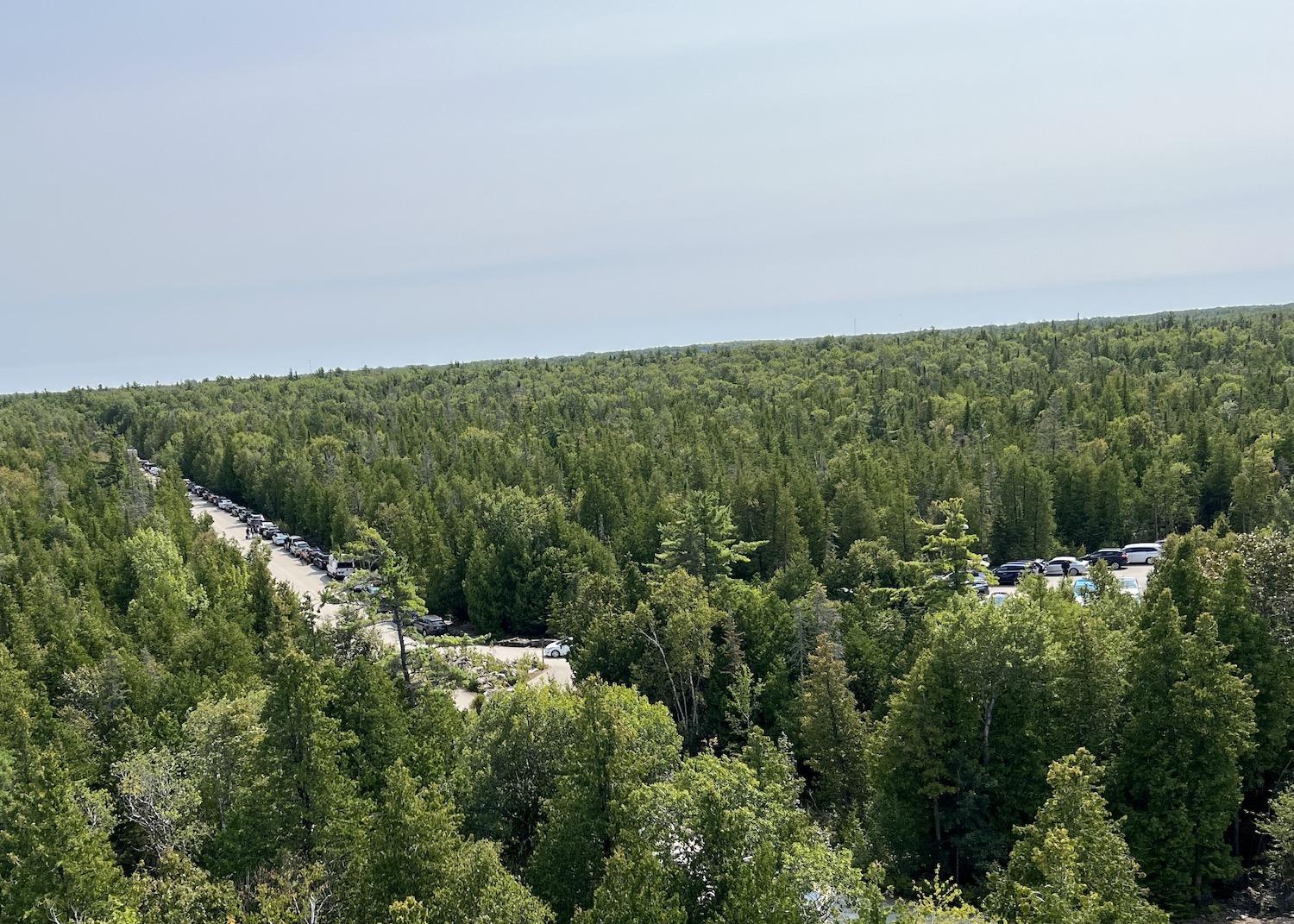 On a summer weekend, the parking lot for Bruce Peninsula National Park and Fathom Five National Marine Park overflows on to the nearby road.