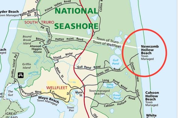 Man dies from apparent shark attack at Newcomb Hollow Beach/NPS map
