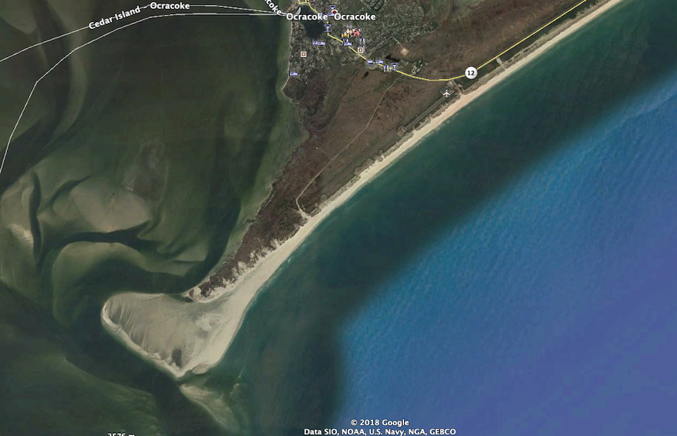 South Point at the southern-most point of Cape Hatteras National Seashore/Google Earth