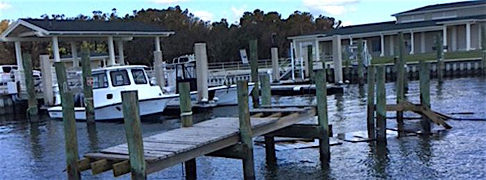 Dock damage from Hurricane Florence at Harkers Island at Cape Lookout National Seashore/NPS