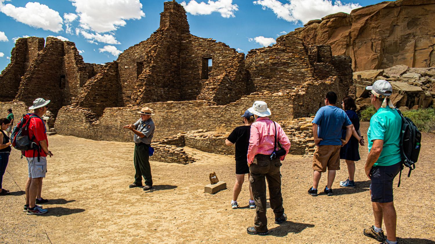 One of the few national parks where visitors can wander through pueblos at their own paces, taking in a ranger-led tour of a village provides a full story and a chance to ask questions at Chaco Culture National Historical Park, between Crownpoint and Nage