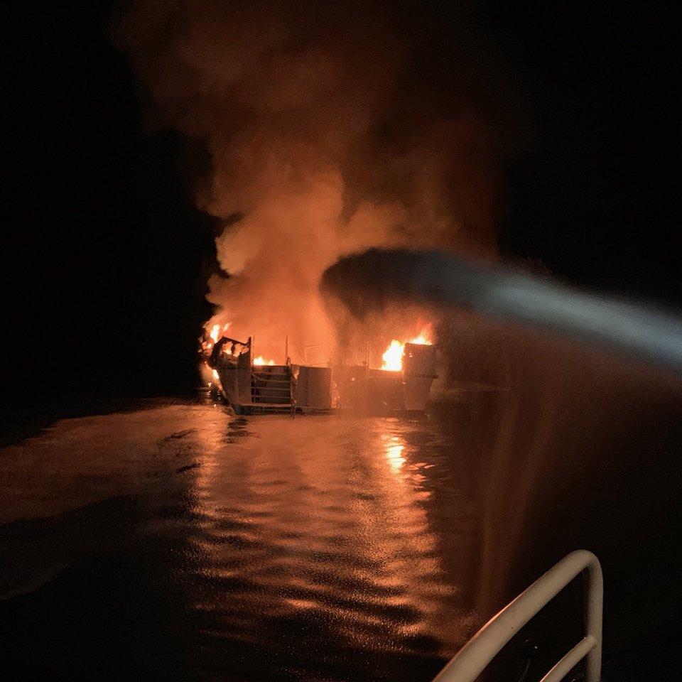 Dozens of people were missing following a fire aboard a dive boat a Channel Islands National Park/Ventura County Fire Department