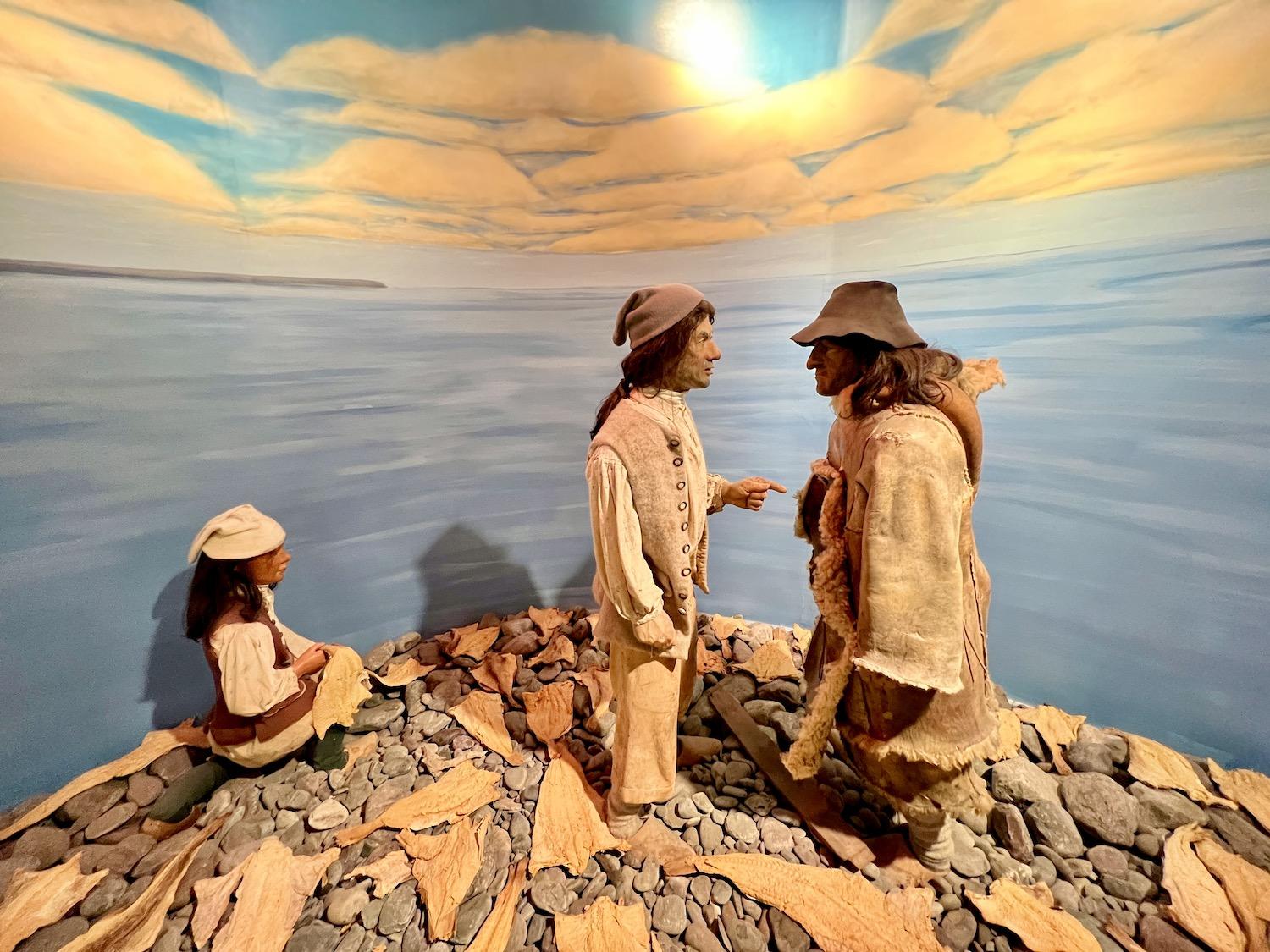 In Castle Hill's visitor center, there's real saltfish in this display showing French and Basque fishermen on the beach in what's now Placentia.