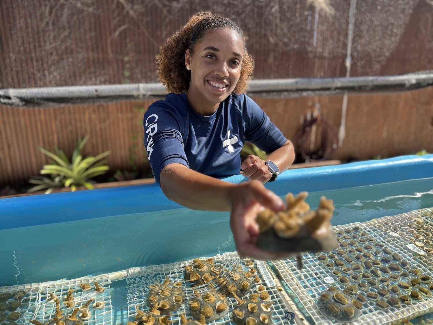 On a tour of Coral Vita, restoration specialist Allanah Vellacott shows how the land-based commercial coral farm works.