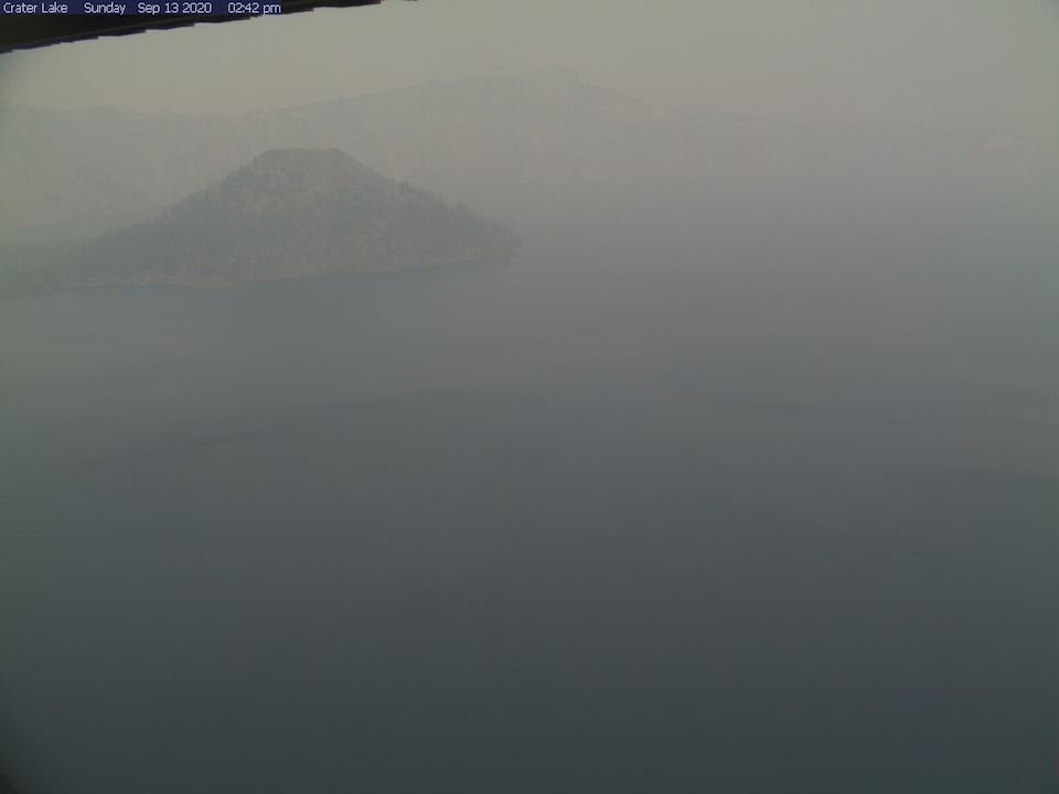 This view of Crater Lake from Sunday afternoon is not a chamber of commerce pleaser/NPS webcam This view of Crater Lake from Sunday afternoon is not a chamber of commerce pleaser/NPS webcam