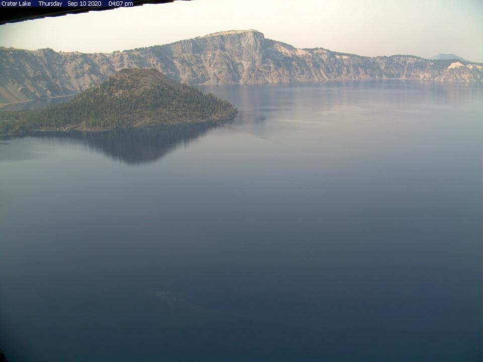 A slight haze was in the air Thursday afternoon at Crater Lake National Park/NPS webcam