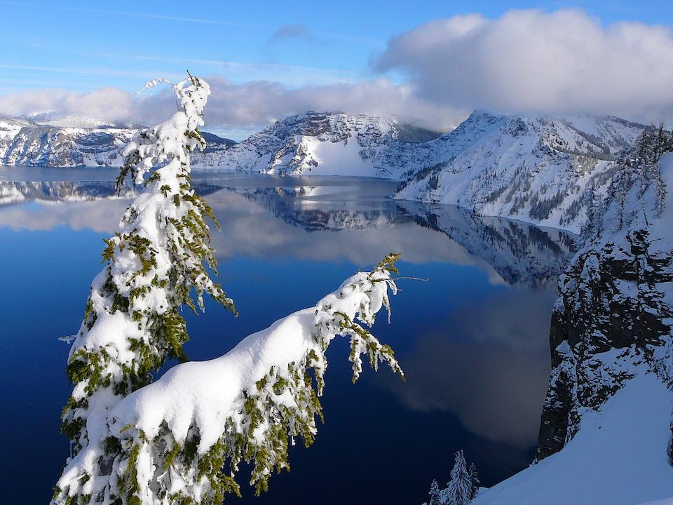 You can still gaze at Crater Lake, and snowshoe or ski in the park, but indoor visitor facilities are closed/NPS file