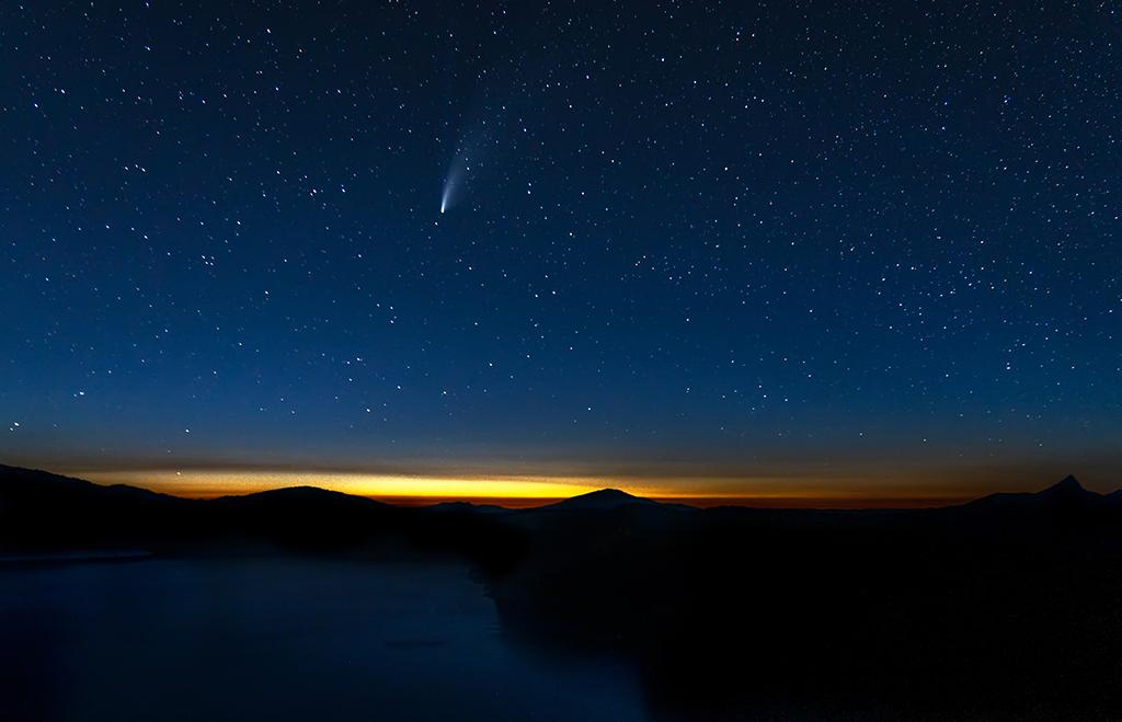 Neowise appearing just after sunset, Crater Lake National Park / Rebecca Latson