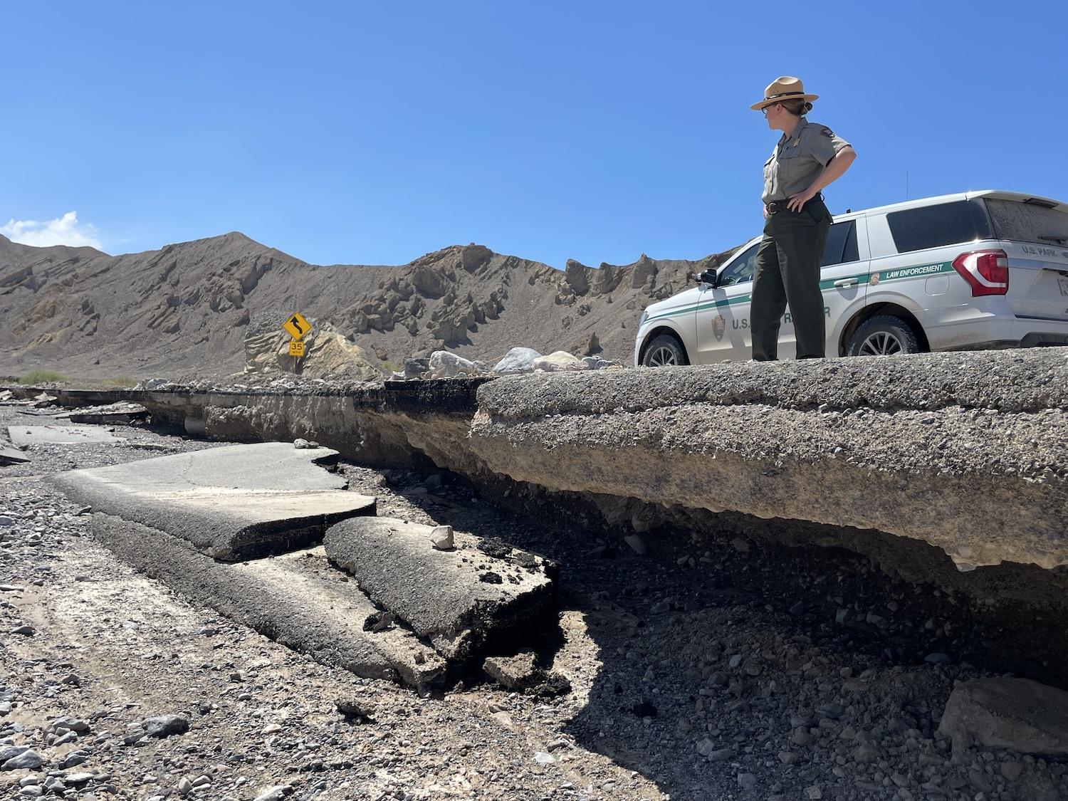 A broken section of California 190 in the park/NPS