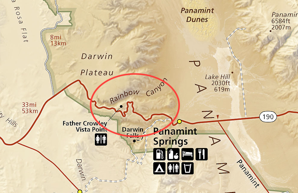 Locator map of Father Crowley Overlook at Rainbow Canyon/NPS