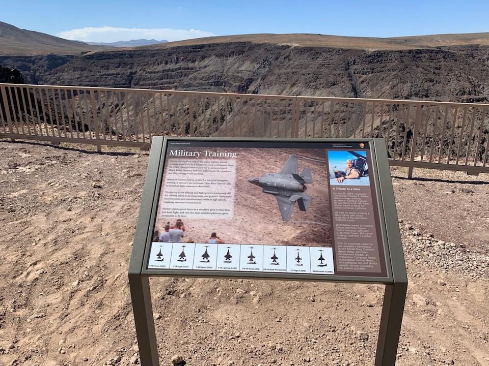 An exhibit in Death Valley recalls a fighter pilot who died in a crash in "Star Wars Canyon"/NPS