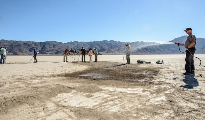 Erasing tire tracks on the Racetrack playa at Death Valley National Park is difficult/NPS