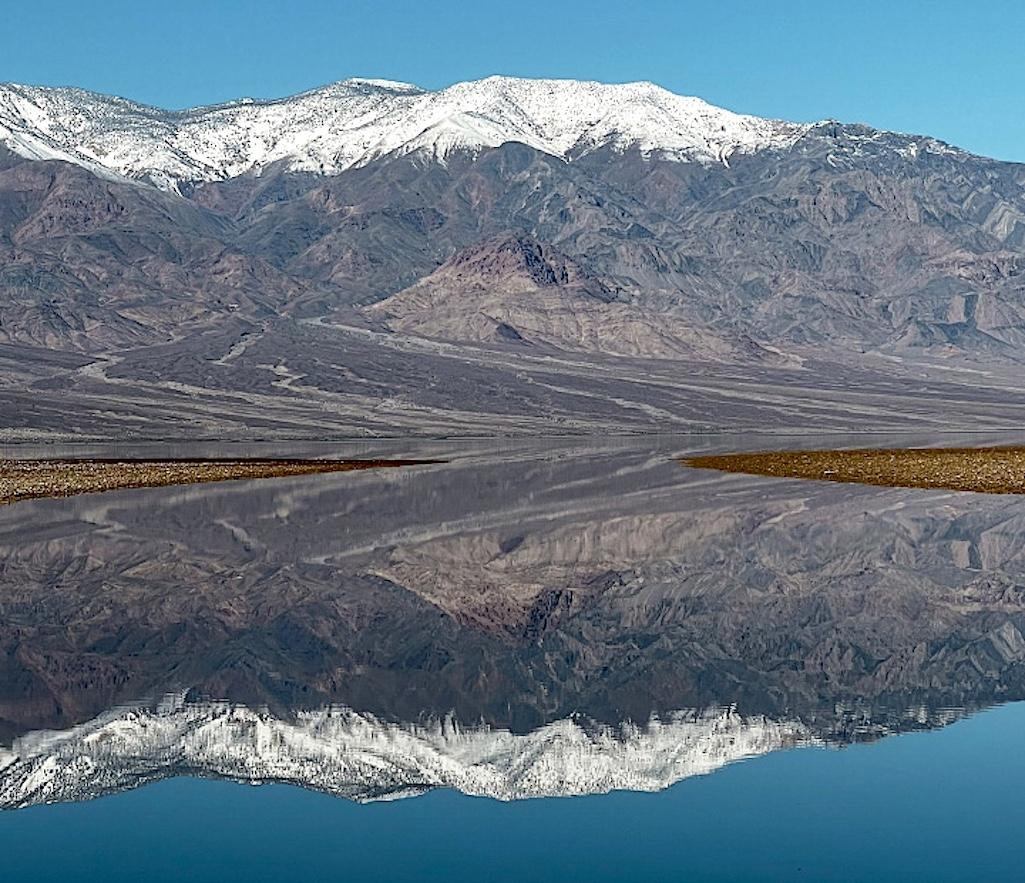 The Panamint Range reflected in "Lake Manly."/USGS