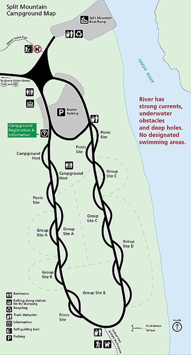 Map of sites at Split Mountain Campground, Dinosaur National Monument / NPS file