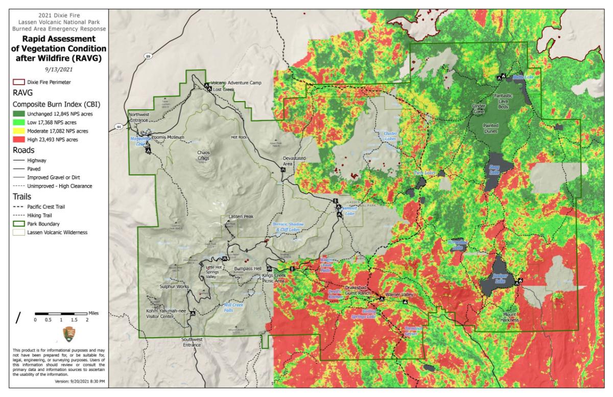 Map of burned vegetation at Lassen Volcanic