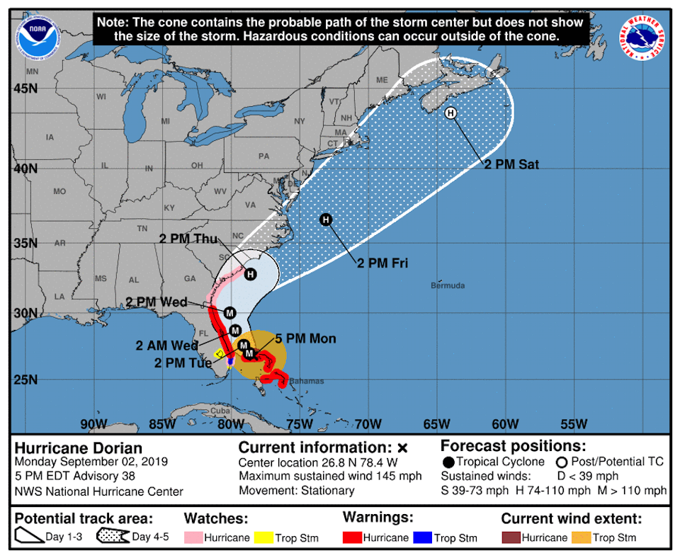 5-day Storm Track For Hurricane Dorian/National Hurricane Center