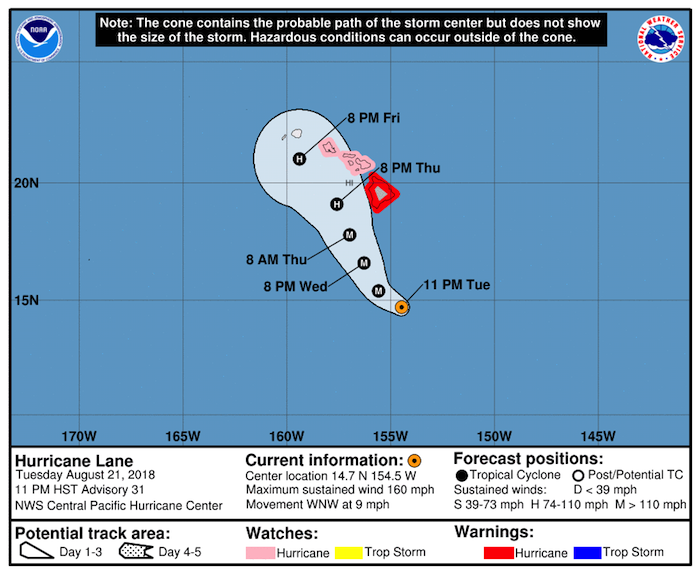 Hurricane Lane was expected to give the Hawaiian Islands a glancing blow/NOAA