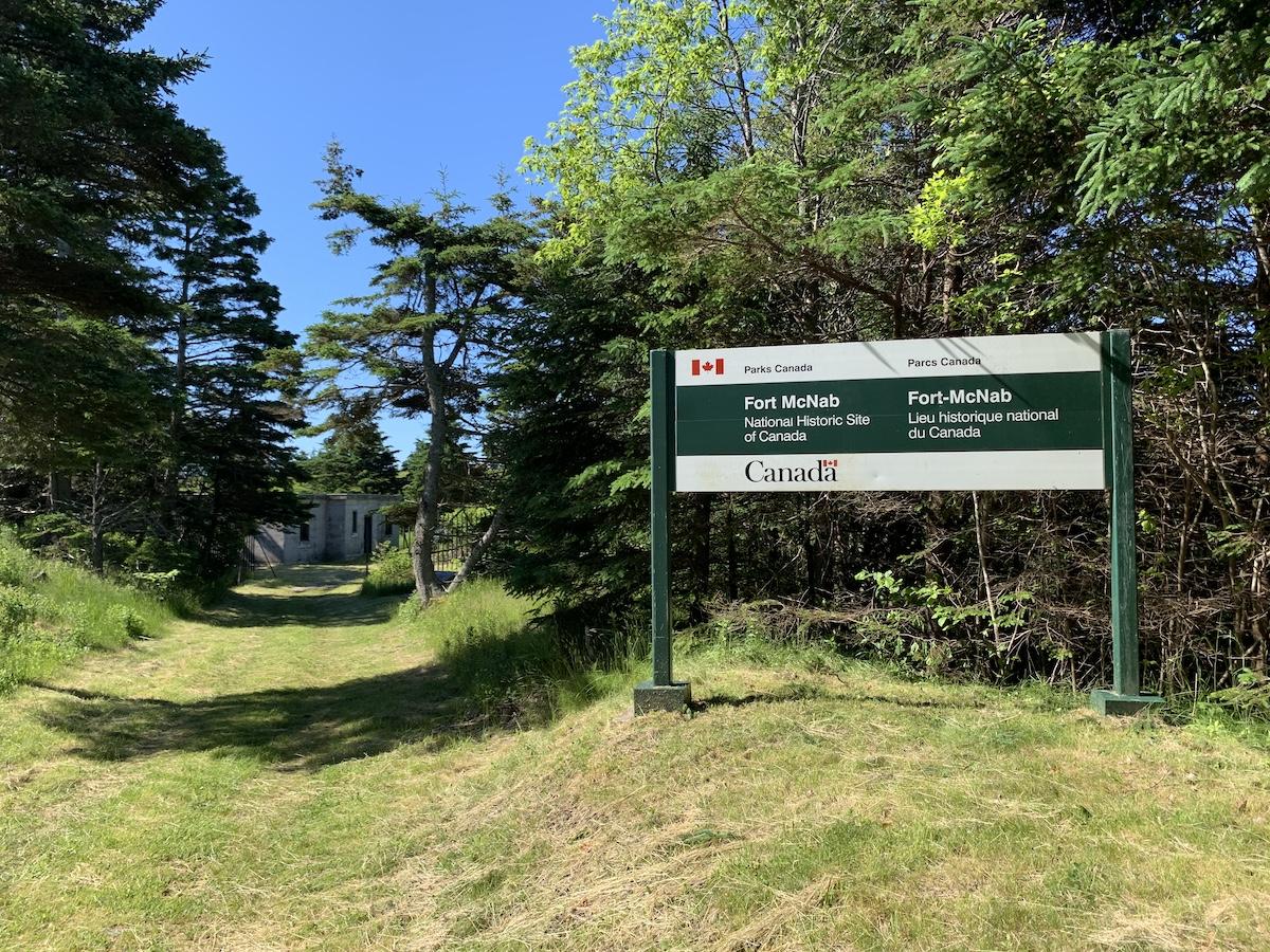 Parks Canada has a sign at the self-guided Fort McNab National Historic Site.