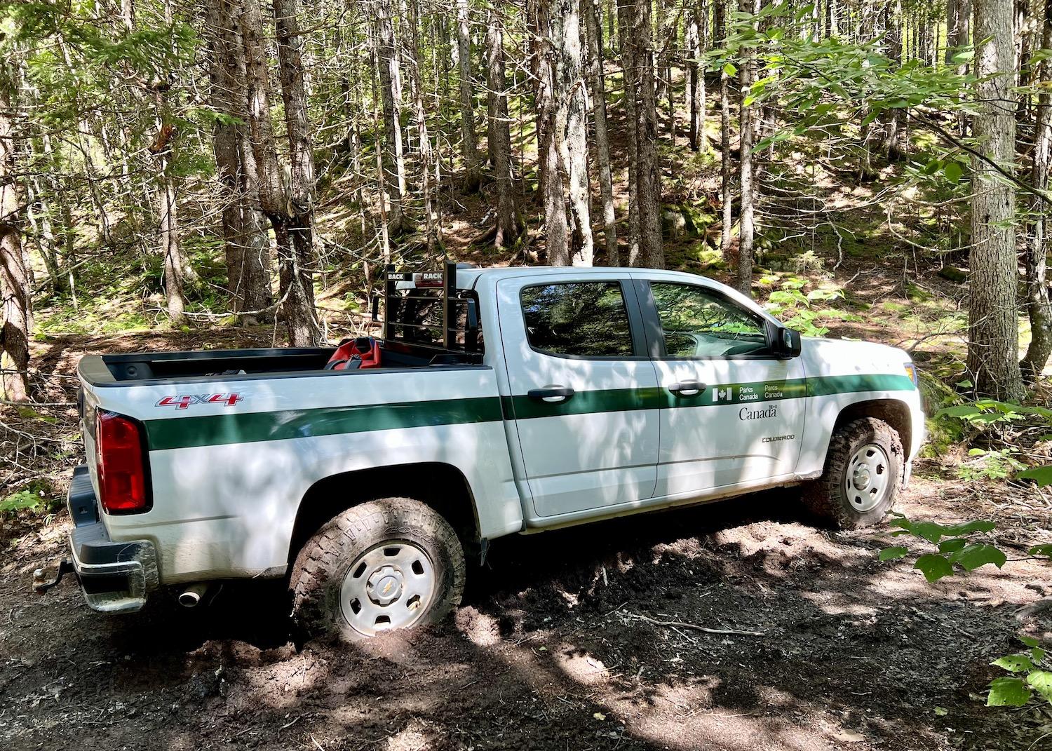 To get to the Upper Salmon River salmon pool, we had to take this Parks Canada truck down some bumpy back roads that the public can't access.