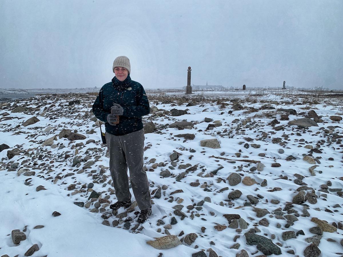 Parks Canada's Nadine Neima-Drover on the Ruins Walk in winter.