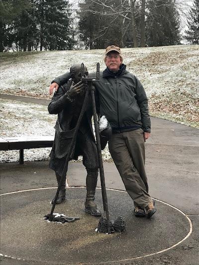 Jim Stratton with Albert Gallatin statue at Friendship Hill/Courtesy