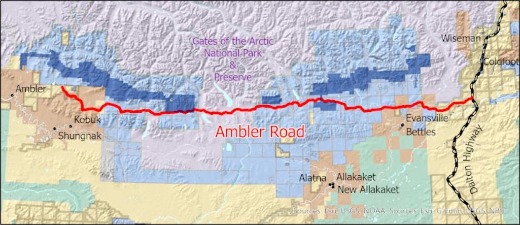 The proposed route of the Ambler Road would cross Gates of the Arctic National Park and Preserve/Alaska DNR