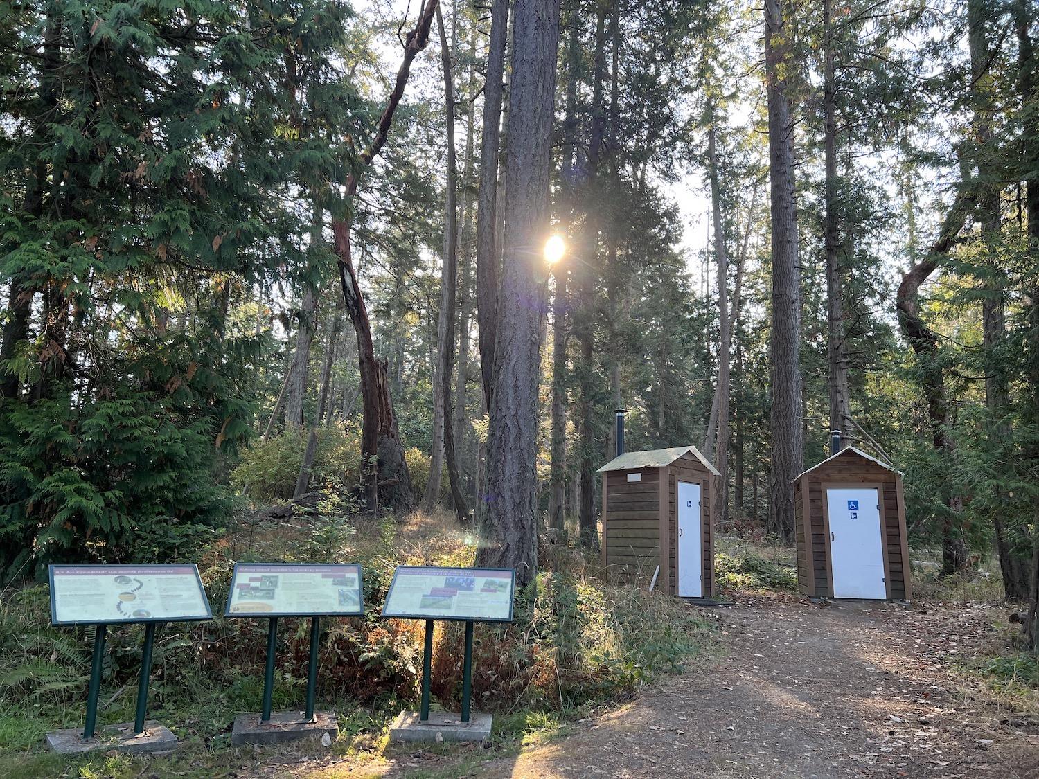 There's plenty to read if you're waiting for someone to use the loo at Sidney Spit in Gulf Islands National Park Reserve in British Columbia.