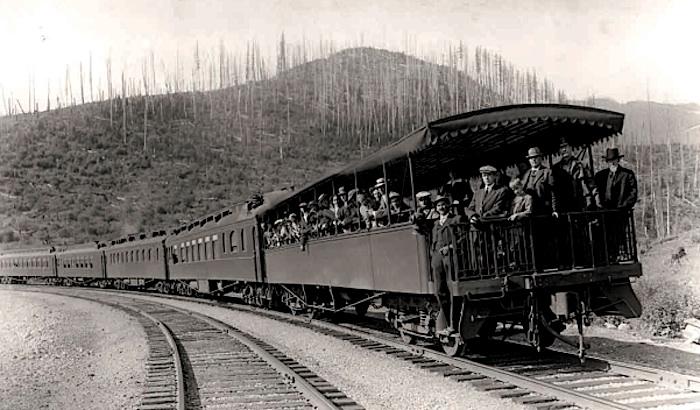 Great Northern Railway observation cars in Glacier National Park