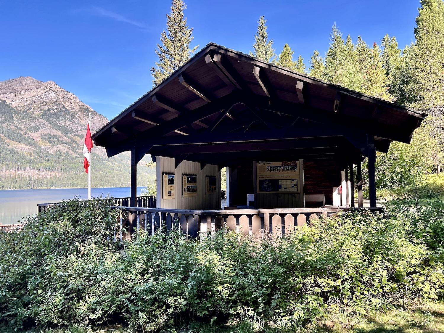 A small, open-air pavilion by the Goat Haunt boat landing has exhibits about peace.