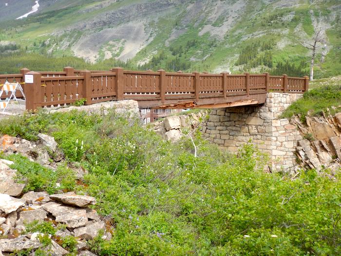 Glacier National Park's historic Many Glacier Bridge, damaged in June 2017 by a careless drive, remains in need of repairs/NPS