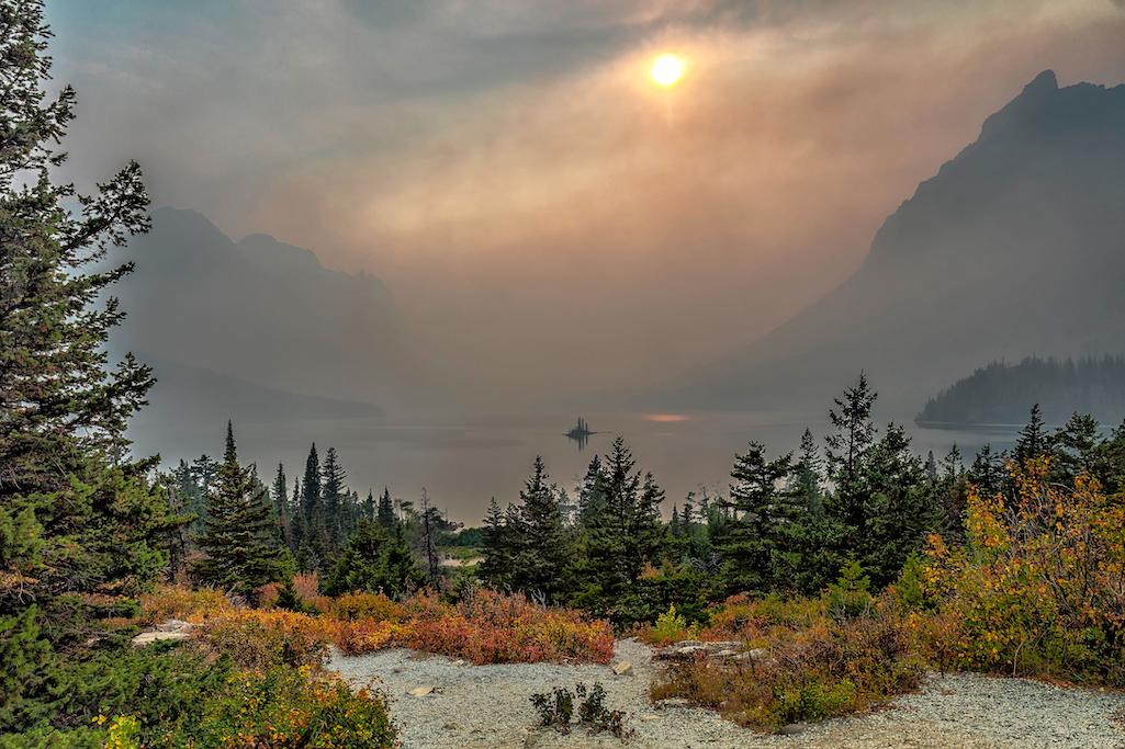 Smoke from wildfires is adding to the pollution filling national park vistas, such as this shot of St. Mary's Lake in Glacier National Park/Rebecca Latson file