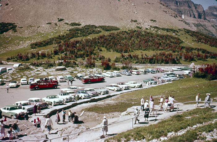 A Mid-1950's View of the Logan Pass Visitor Center Parking Lot, Glacier National Park / John Latson