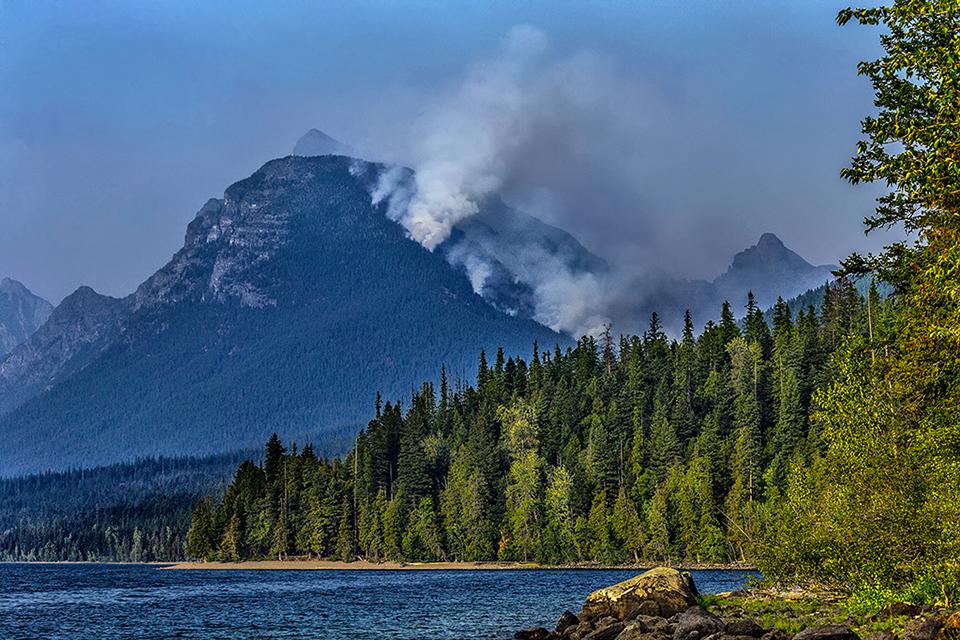 A telephoto view of the Sprague Fire, Glacier National Park / Rebecca Latson