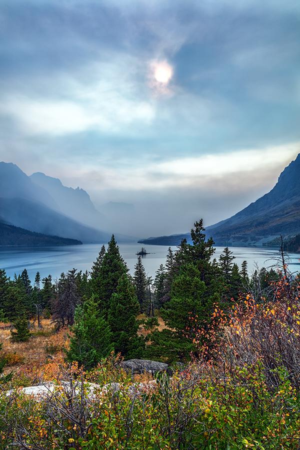 A smoky late-afternoon view at Saint Mary Lake, Glacier National Park / Rebecca Latson