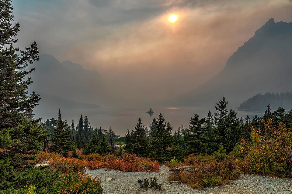 A smoky late afternoon at St. Mary Lake, Glacier National Park / Rebecca Latson