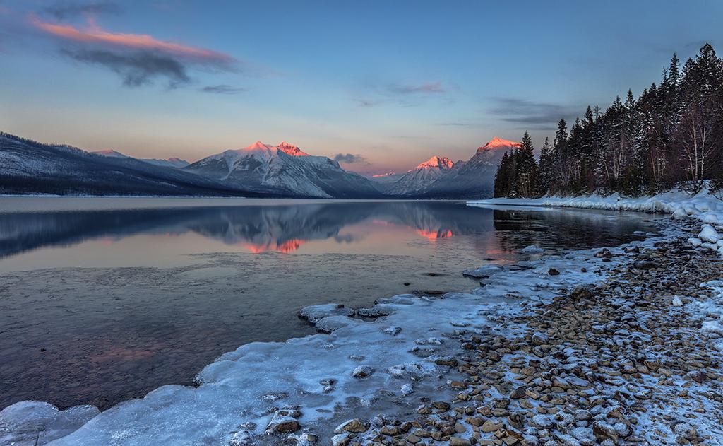 Lake McDonald alpenglow, Glacier National Park / Rebecca Latson