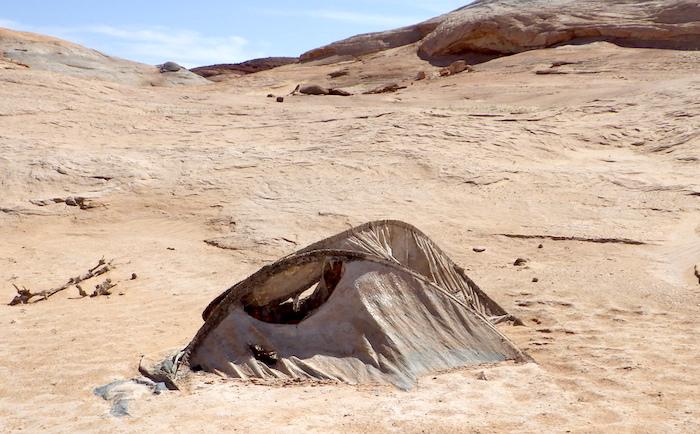 A long-ago abandoned tent resurfaced at the lake retreated/Kurt Repanshek