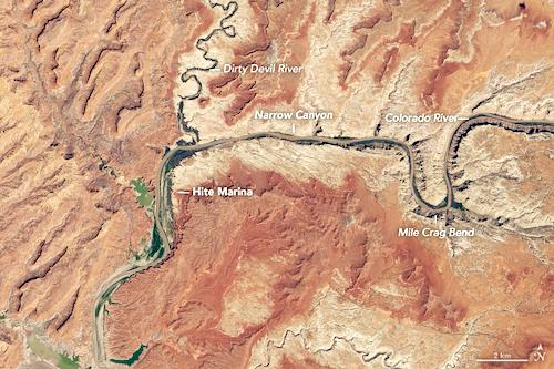 On May 1, 2019, before the abundant snow cover started melting, the lake stood at 3584.65 feet and held 10.34 million acre-feet of water./USGS