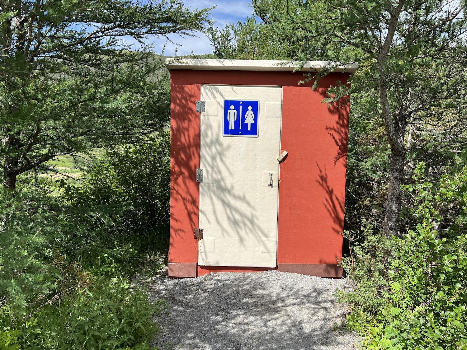 At the Tablelands trail in Gros Morne National Park, a colourful washroom.