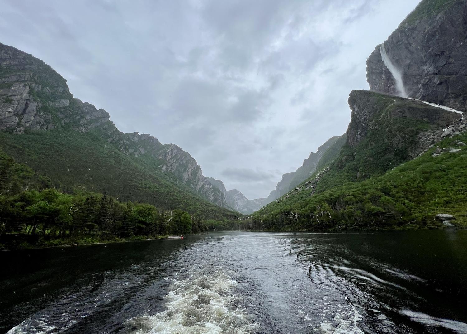 BonTours takes people on boat tours from one end of Western Brook Pond to the other and then back.