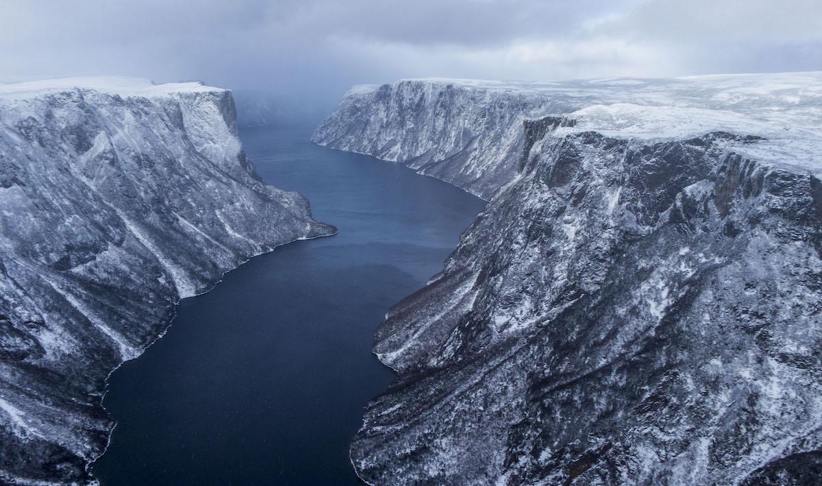 Western Brook Pond gorge is shown in January 2021. The 2022 snowmobiling season at Gros Morne National Park has been delayed because of a lack of snow.
