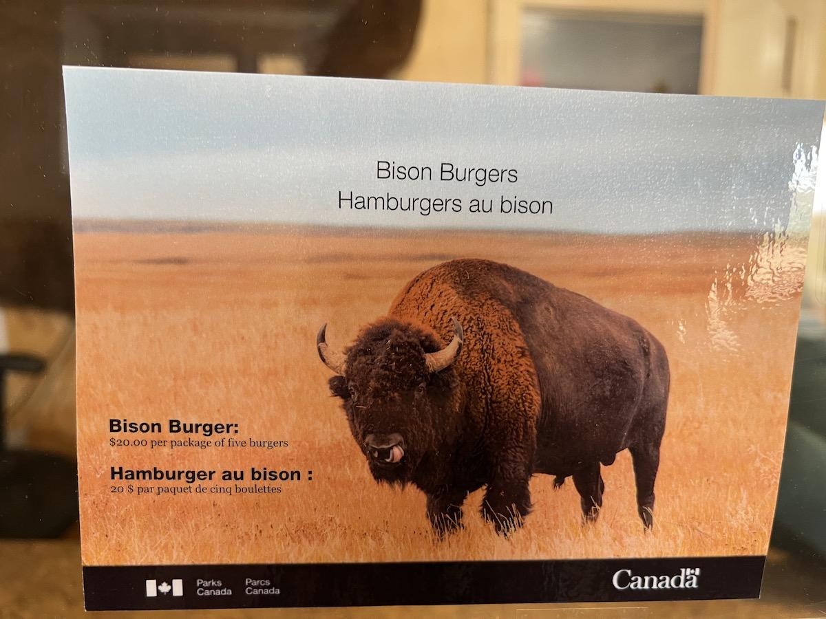At Grasslands National Park, frozen  Parks Canada bison burgers were sold at campground shops.